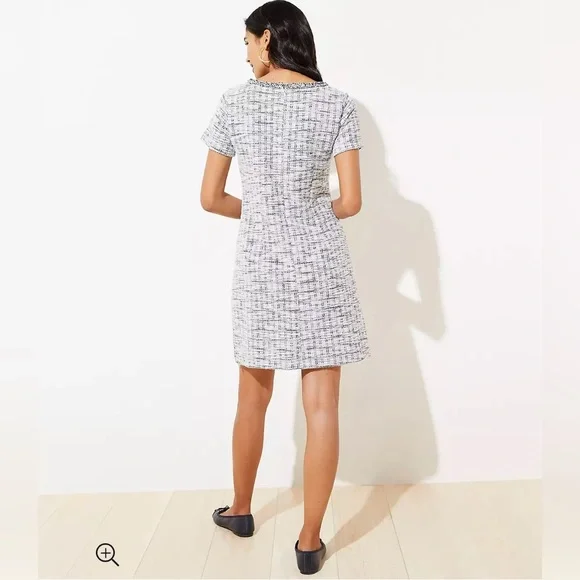 Loft Fringe Tweed Shift Dress Size 4 Short Sleeved Ballet Neck Business Casual - Picture 16 of 16